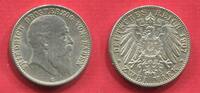 Baden 2 Mark Silber Kursmünze 1907 Großerzog Friedrich Kursmünze Standard Circulation Coin prägefric