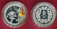 China 10 Yuan Silber 1 oz mit Frabapplikation Olympische Spiele Peking 2008 - Federball-Kicken Polie