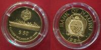 Nauru 50 Dollars Gold 1994 Kaiser Wilhelm Ship Dampfschiff Polierte Platte in Kapsel