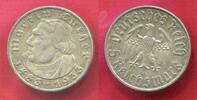 Germany 1933 -1945 Deutschland 5 Reichsmark Silbermünze 1933 A 450. Geburtstag von Martin Luther Bir