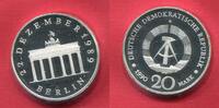 Eastern Germany DDR GDR 20 Mark Silber 1990 Öffnung Brandenburger Tor am 22. Dezember 1989 Silber Proof Gate Opening Polierte Platte lose