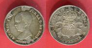 Spanien 1 Peseta Silber 1891 Alfonso XIII. vz patina