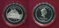 Bermuda Bermudas 2 Dollars Silber 1993 200th Anniversary of Bermudan Coinage Segelschiff Ship PP in Kapsel