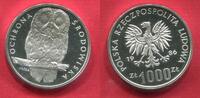 Polen, Poland 1000 Zloty Silber Silver 1986 Bedrohte Tierwelt, Eule sehr selten ! Owl Environment Pr