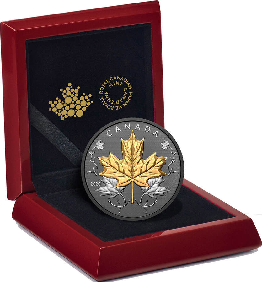 50 Dollars MAPLE LEAF BLACK RHODIUM 5 Oz Silver Coin 50 Canada 2020 PP