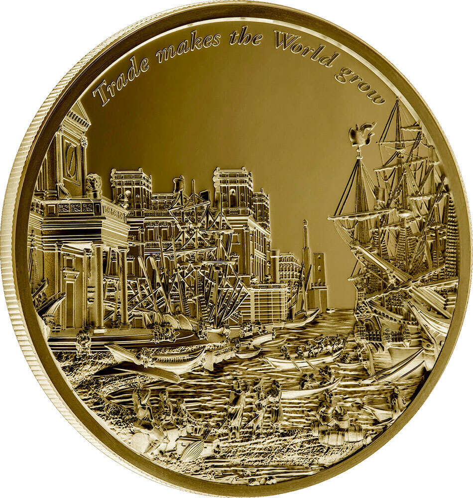10 Dollars TRADE MAKES THE WORLD GROW Time Flies Gilded 2 Oz Silver 10-dollars-trade-makes-the-world-grow-time-flies-gilded-2-oz-silver