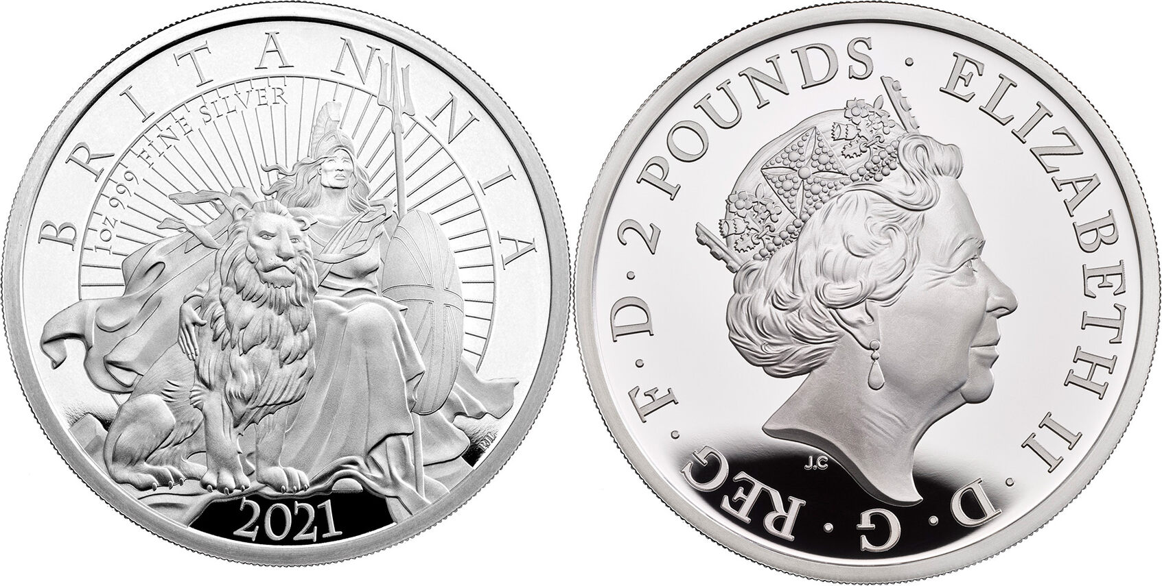 2 Pounds BRITANNIA 1 Oz Silver Coin 2£ Pounds United Kingdom 2021 PP