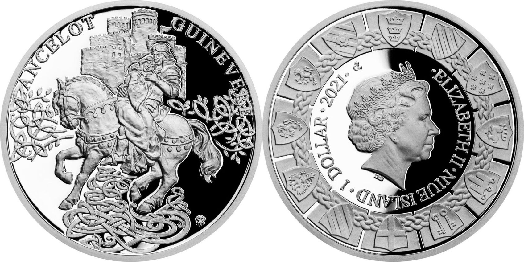 1 Dollar LANCELOT AND GUINEVERE the Legend of King Arthur 1 Oz Silver ...