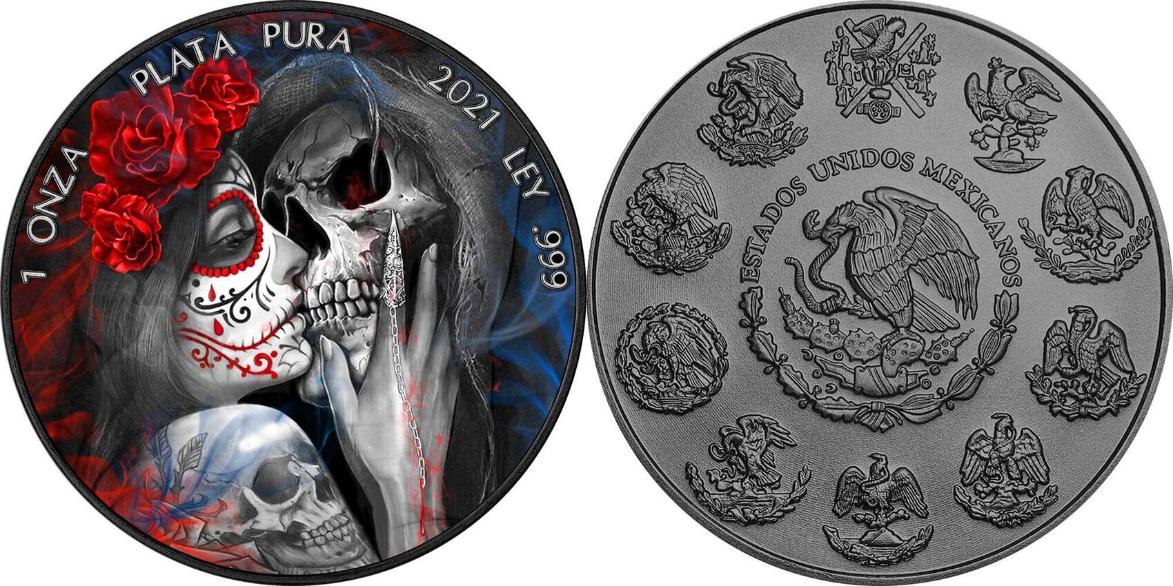 2024 1 Oz Mexican Libertad Dia De Los Muertos 24k Gold Gilded Colorized Silver Coin