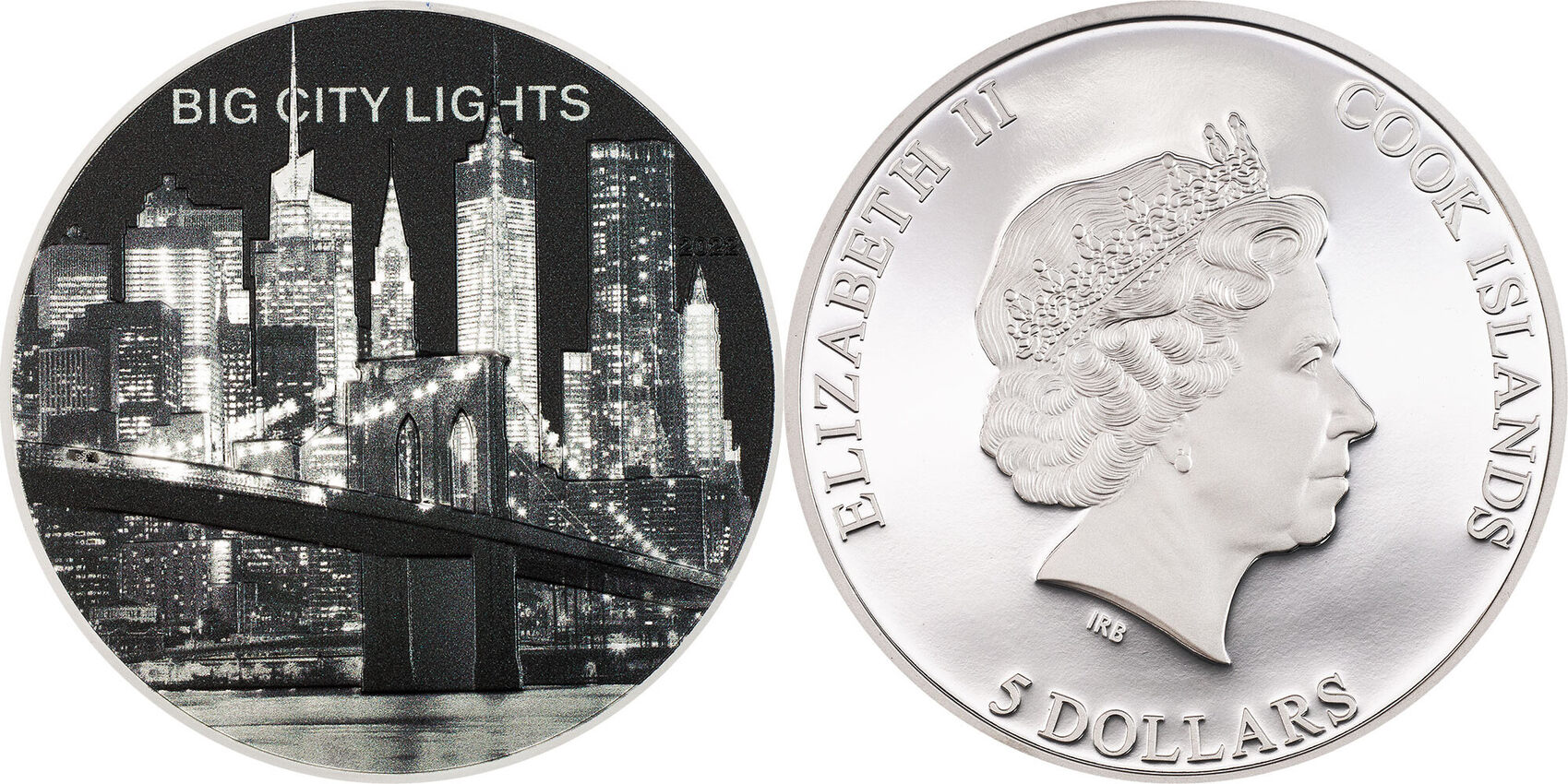 5 Dollars NEW YORK Big City Lights 1 Oz Silver Coin 5 Cook Islands