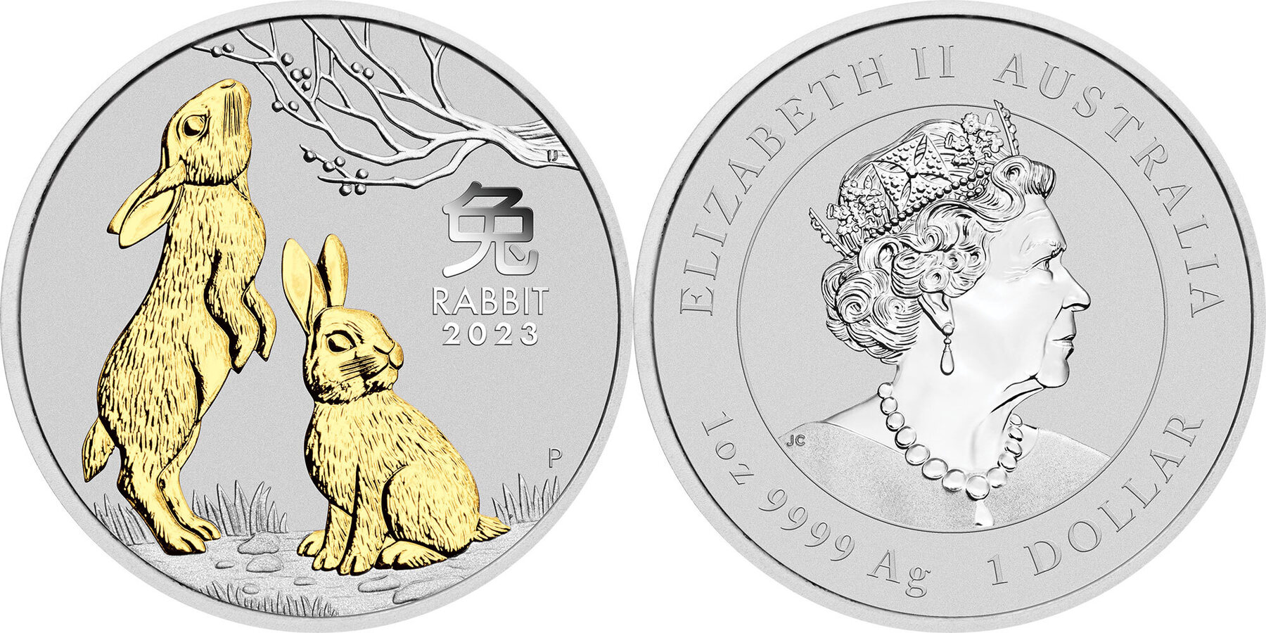 1 Dollar RABBIT Lunar Year Series III Gilded 1 Oz Silver Coin 1 ...