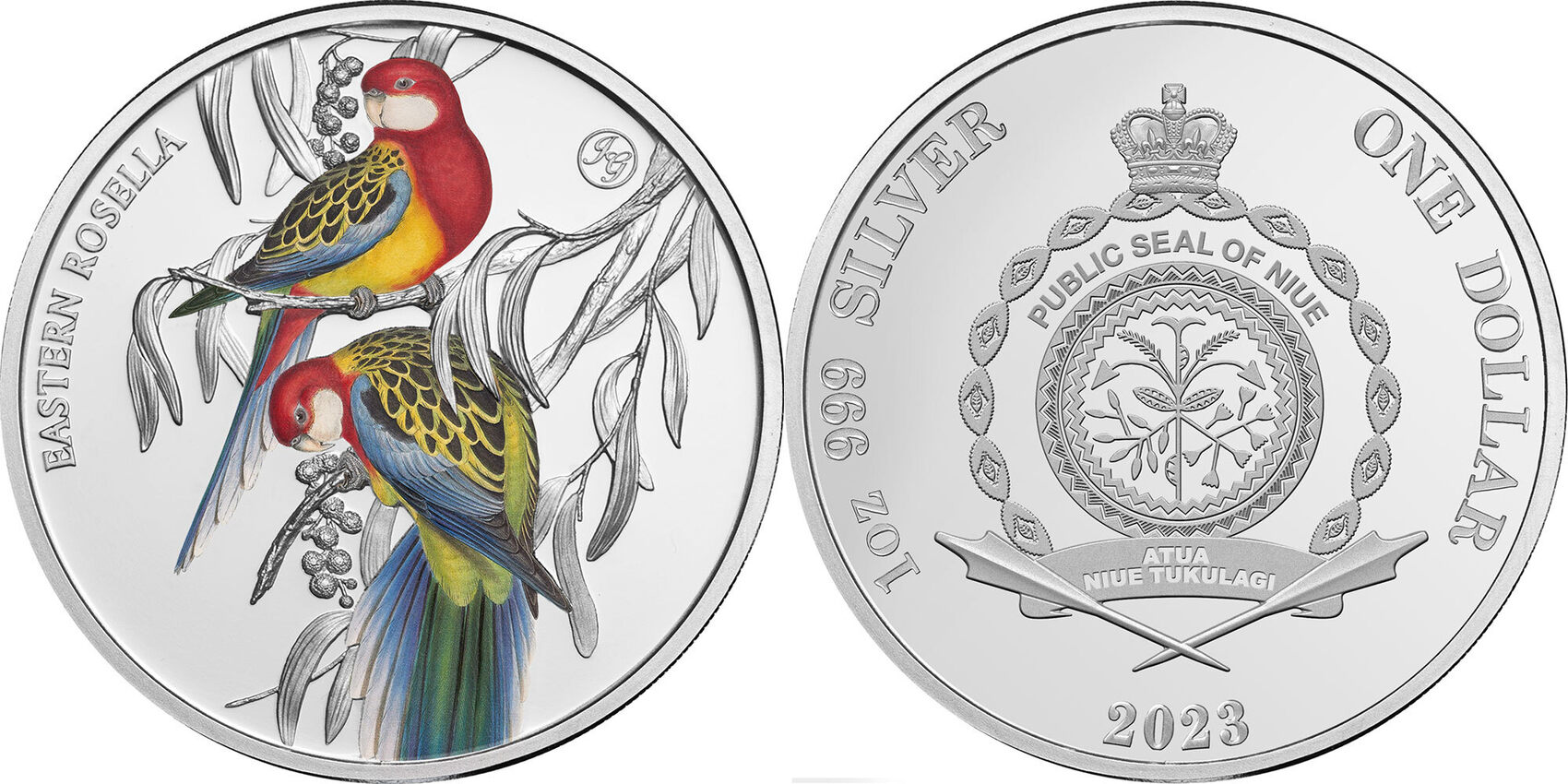 1 Dollar EASTERN ROSELLA Birds of Australia 1 Oz Silver Coin 1$ Niue ...