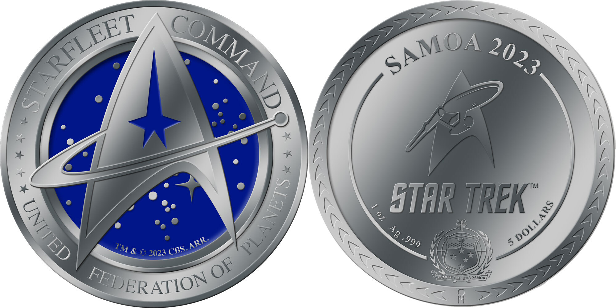 5 Dollars STARFLEET COMMAND Star Trek 1 Oz Silver Coin 5$ Samoa