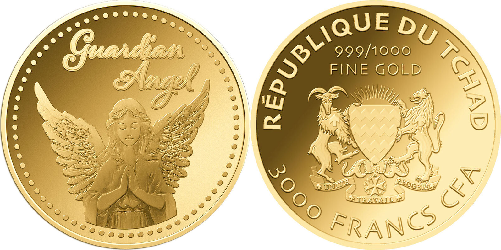GUARDIAN ANGEL 1/1000 Oz Gold Coin 3000 Francs Chad 2023