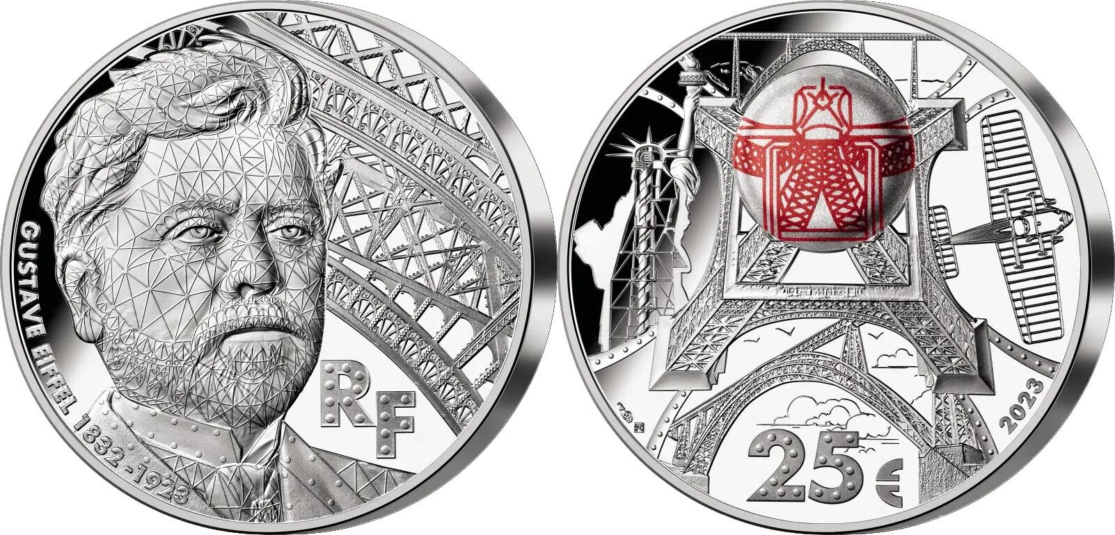 25 Euro GUSTAVE EIFFEL 100th Anniversary NFC Chip 2 Oz Silver Coin 25