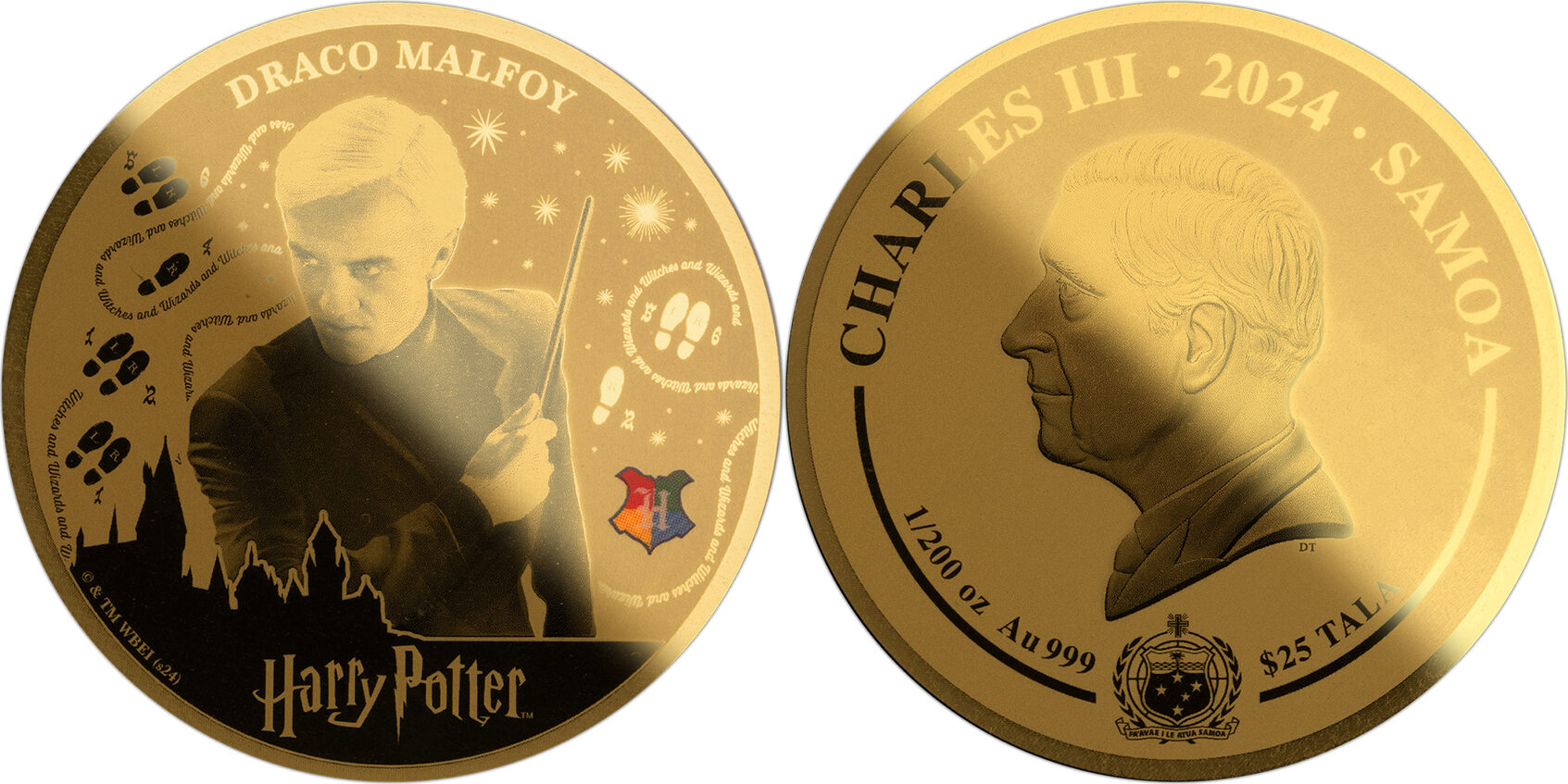 25 Dollars DRACO MALFOY Harry Potter 1/200 Oz Gold Coin 25$ Tala Samoa ...