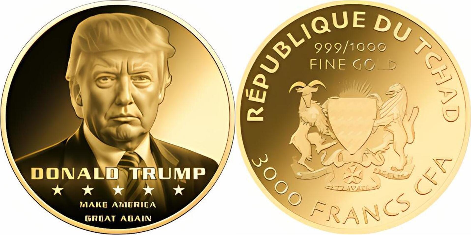DONALD TRUMP 1/1000 Oz Gold Coin 3000 Francs Chad Prooflike | MA-Shops