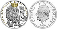 Niue 2 Dollars CZECH LION Gilded 1 Oz Silver Coin 1$ Niue 2026 -