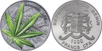 Benin 1000 Francs MARIJUANA Cannabis Sativa Black Proof Leaf 1 Oz Silver Coin 1000 Francs Benin 2021 -