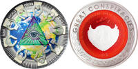 Palau 10 Dollars NEW WORLD ORDER Great Conspiracies 2 Oz Silver Coin 10$ Palau 2021 -