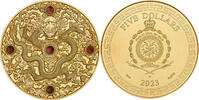 Niue 5 Dollars CHINESE DRAGON ART Gilded 2 Oz Silver Coin 5$ Niue 2023 -