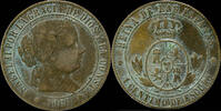 SPANISH MONARCHY 1866, 1 Centimos de Escudo Isabel II, Barcelona Mint (sin OM) - 18 mm / 2.48 gr. -