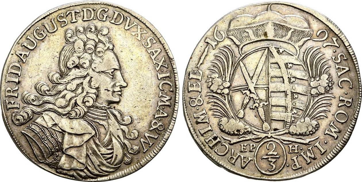 Sachsen: 2/3 Taler Leipzig 1697 EPH Friedrich August I, der Starke ...