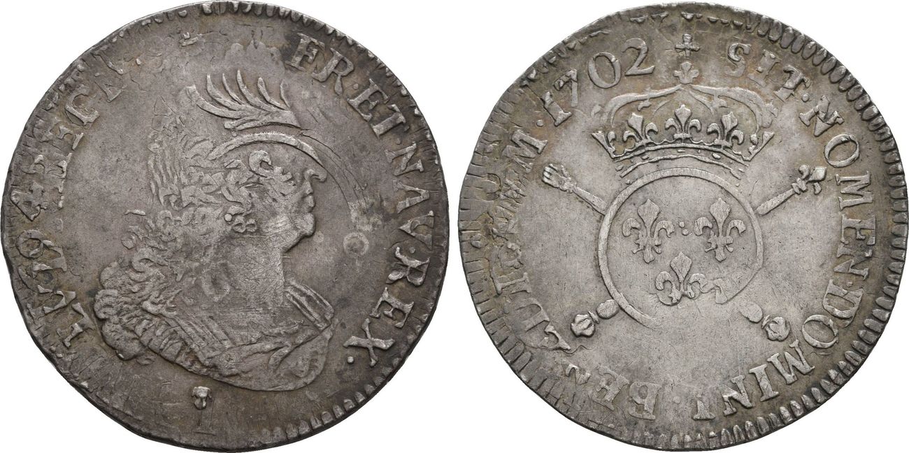 Frankreich 1/2 Ecu Paris 1702 A Ludwig XIV, 16431715 ss