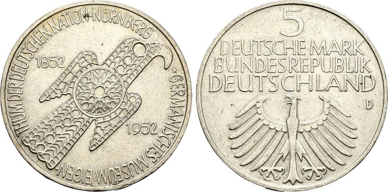 BRD 5 DM Germanisches Museum 1952 D vz
