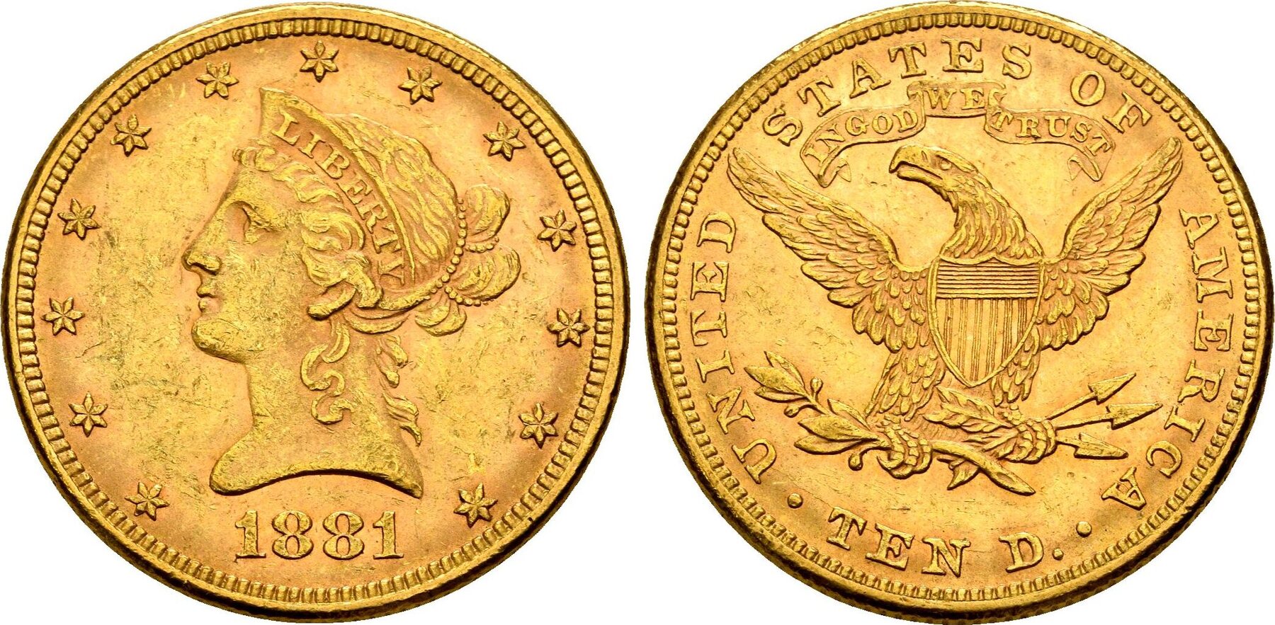 1881 10 dollar gold coin weight