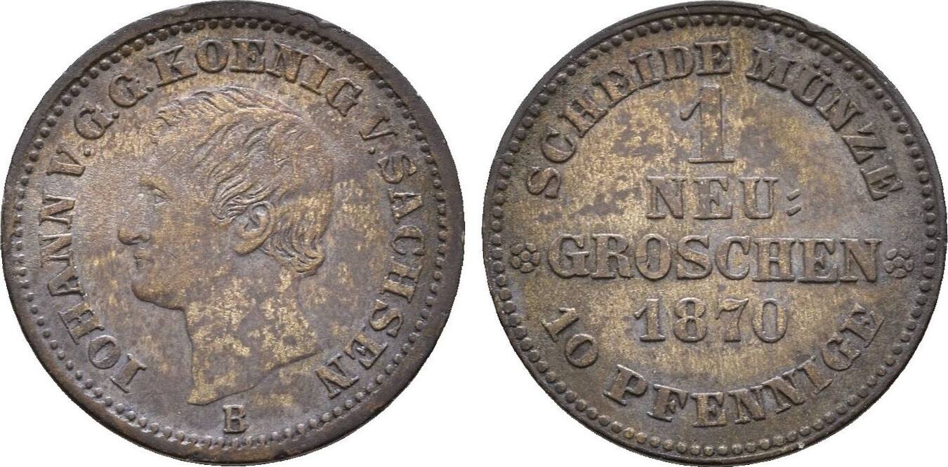 Sachsen: 1 Neugroschen 1870 B Johann, 1854-1873: Ss-vz Hübsche Patina ...