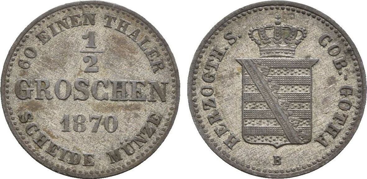 Sachsen Coburg Gotha: 1/2 Groschen 1870 B Ernst II, 1844-1893: Ss+ | MA ...