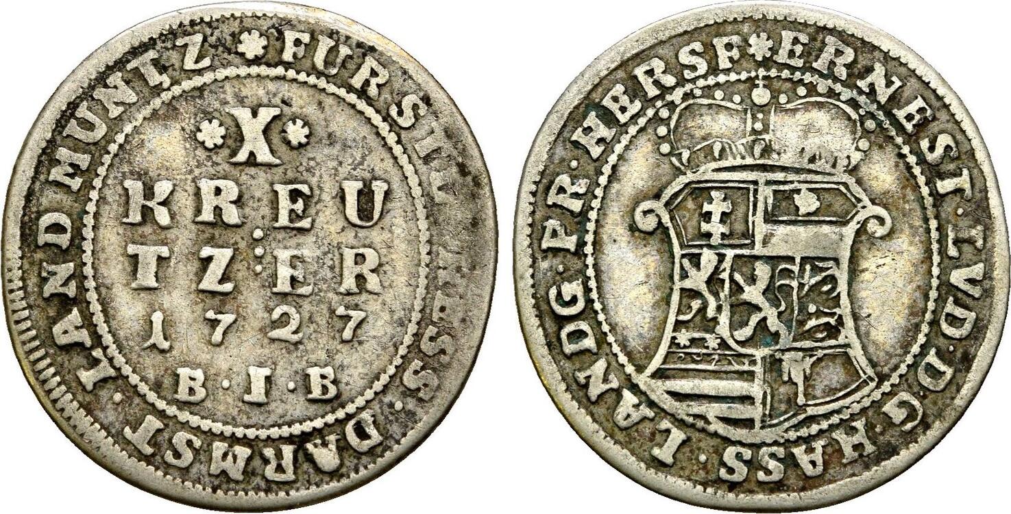 Hessen Darmstadt: 10 Kreuzer 1727 BIB Ernst Ludwig, 1678-1739: Ss | MA ...