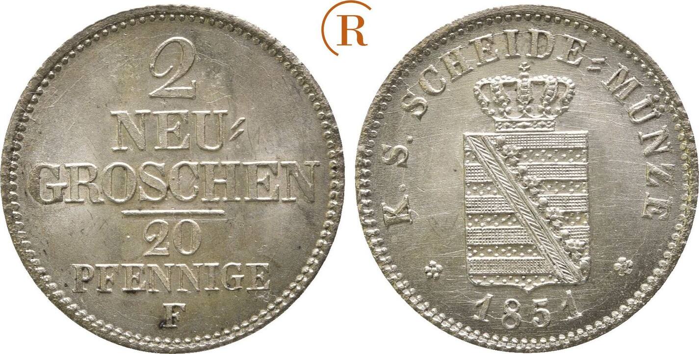 Sachsen: 2 Neugroschen 1851 F Friedrich August II, 1836-1854: Vz-st ...