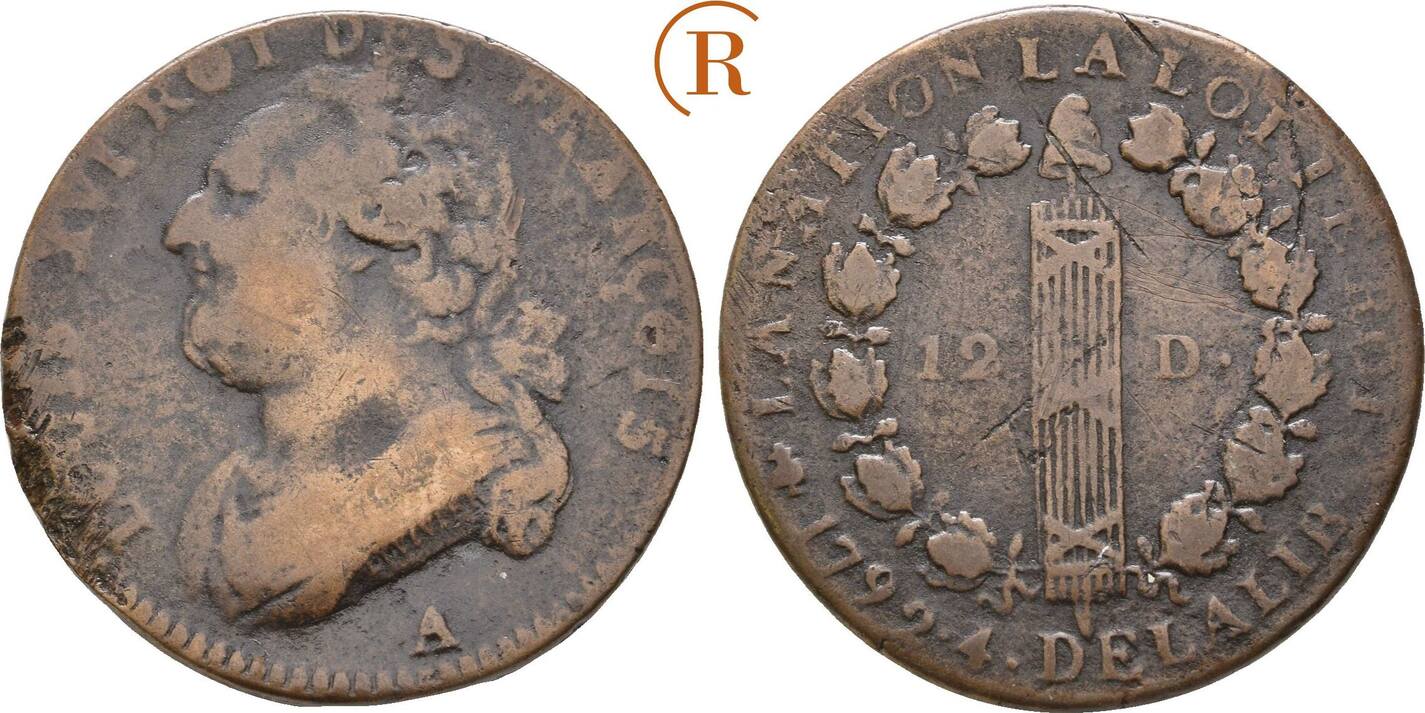 Frankreich 12 Deniers Paris 1792 A Ludwig XVI, 17741793 ss kleiner