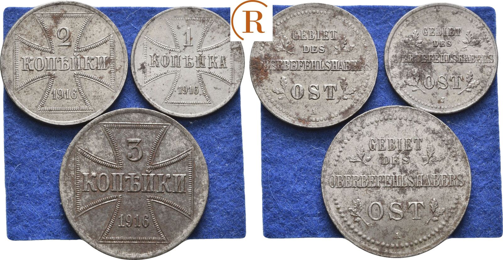 Oberbefehlshaber Ost Lot 3, 2 und 1 Kopeken 1916 vz+