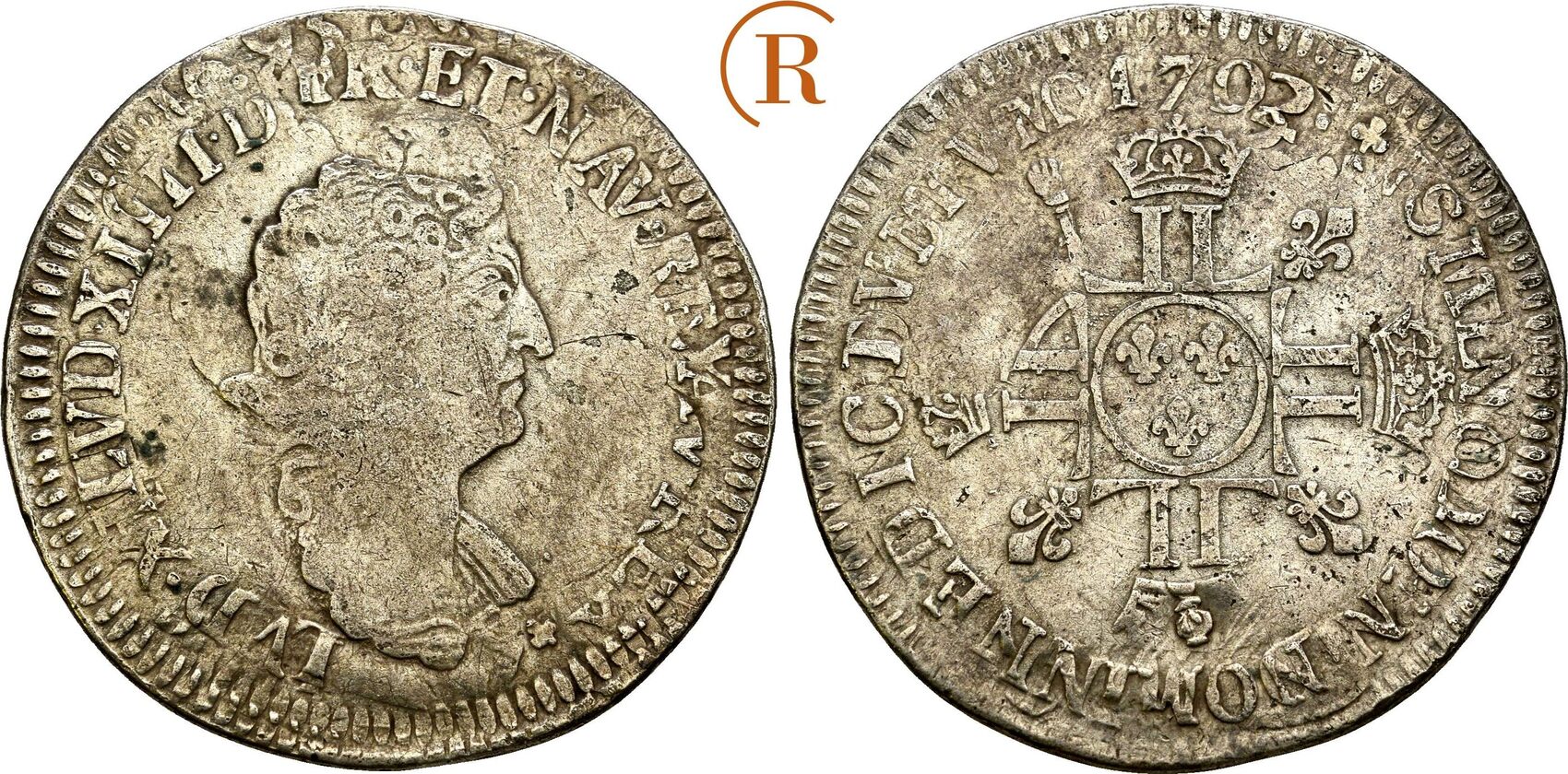 Frankreich 1/2 Ecu 1702 Ludwig XIV, 16431715 ss deutlich überprägt