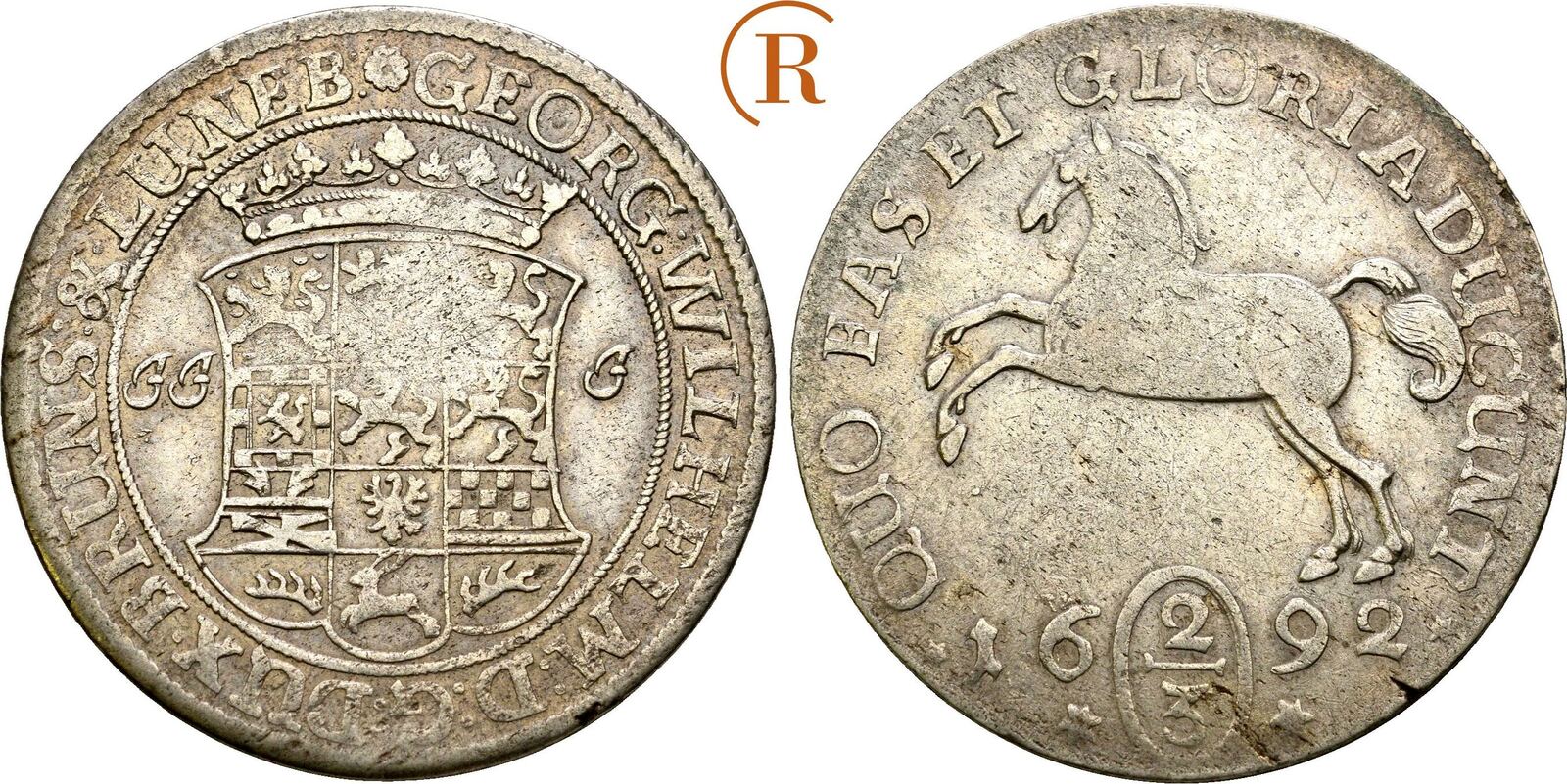 Braunschweig Lüneburg Celle 2/3 Taler 1692 JJJ Wilhelm, 1665