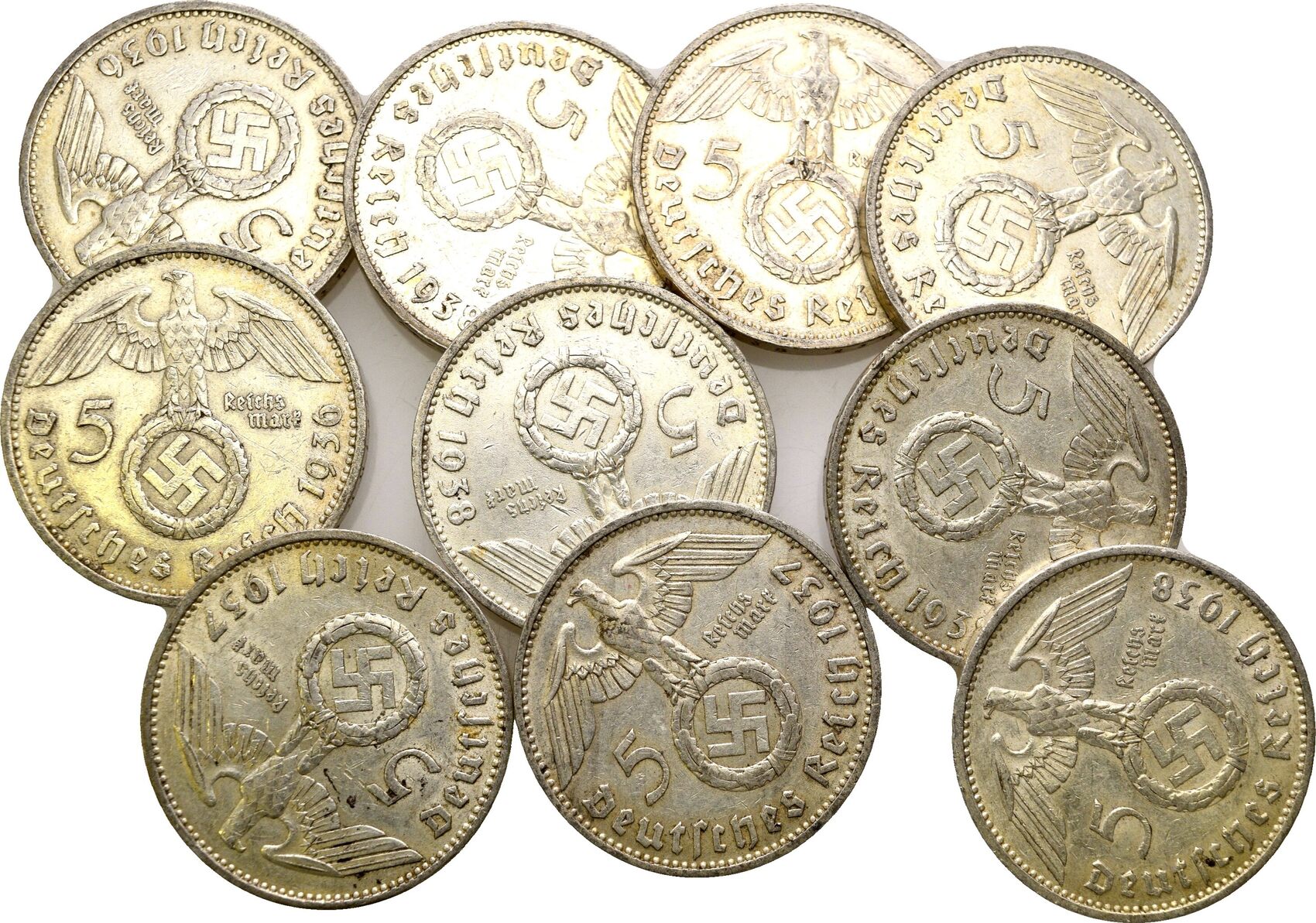 Drittes Reich Lot 10 x 5 Reichsmark ss