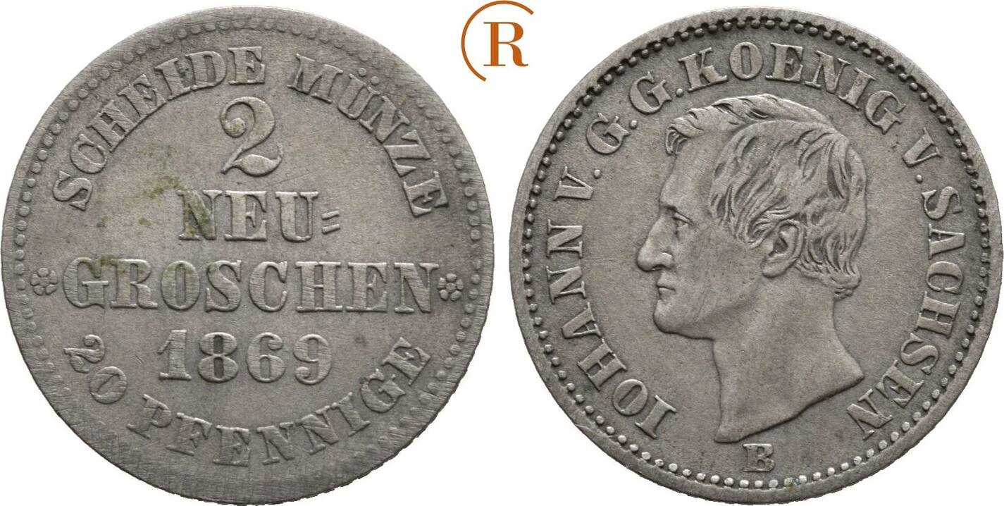 Sachsen: 2 Neugroschen 1869 B Johann, 1854-1873: Ss | MA-Shops