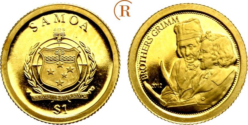 Samoan Raffle Samoa: 1 Dollar Brüder Grimm 0,5 Gramm GOLD 2012 PP | MA-Shops