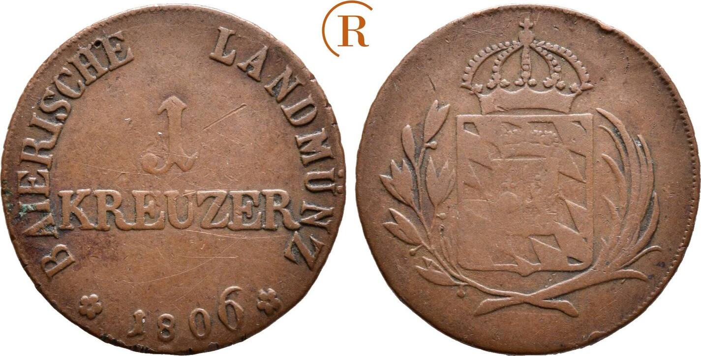 Bayern: 1 Kreuzer für Tirol 1806 Maximilian I. Joseph, 1806-1825: f-ss ...