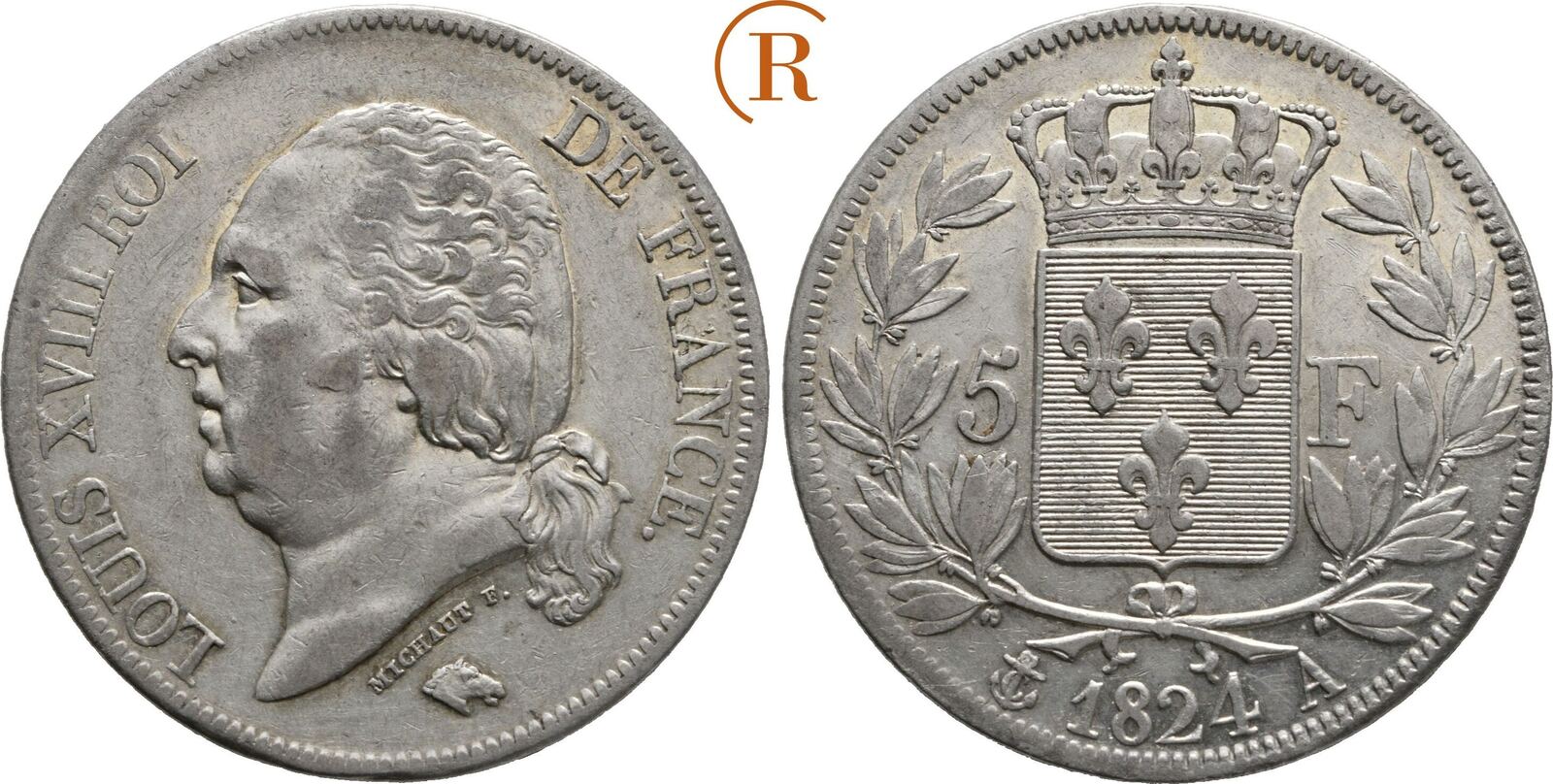Frankreich 5 Francs Paris 1824 A Ludwig XVIII, 18141824 ss