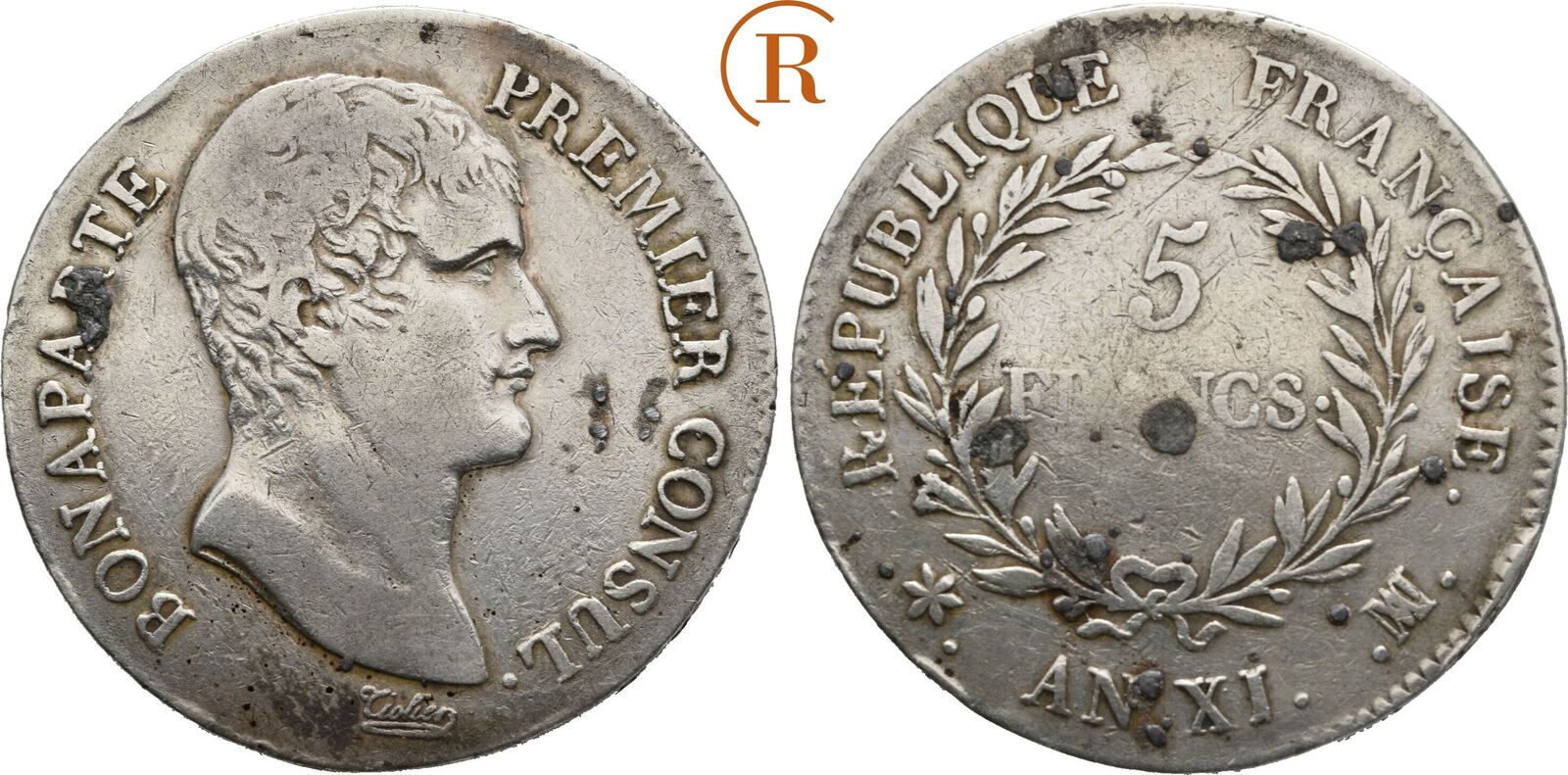 Frankreich 5 Francs Paris AN XI 1802 / 1803 Konsulat, Bonaparte