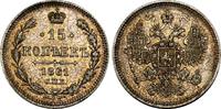 Russland: 15 Kopeken Paris oder Strassburg 1861 SPB Alexander II, 1855-1881: vz-st, hübsche alte Patina