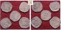 Böhmen Königreich: Pfennig Erlangen. Lot 5 Stück König Wenzel IV, 1378-1419: -