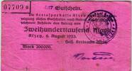 Deutschland 200000 Mark 9.8.1923 Alzey Keller 87b Stempel A Lit.O Wertzeile:98mm Datumzeile:54mm (07709)