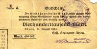 Deutschland 400000 Mark Alzey Keller 87c Stempel B Serie A Wertzeile:96mm Datumzeile:48mm -