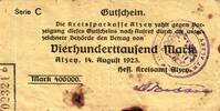 Deutschland 400000 Mark Alzey Keller 87c Stempel C Serie C Wertzeile:96mm Datumzeile:54mm -