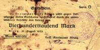 Deutschland 400000 Mark Alzey Keller 87l Serie G Stempel B -